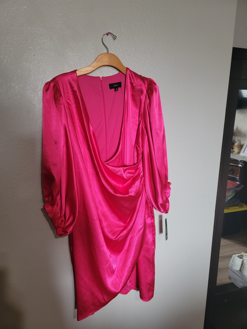 Stylish Draped Satin Dress - Hot Pink